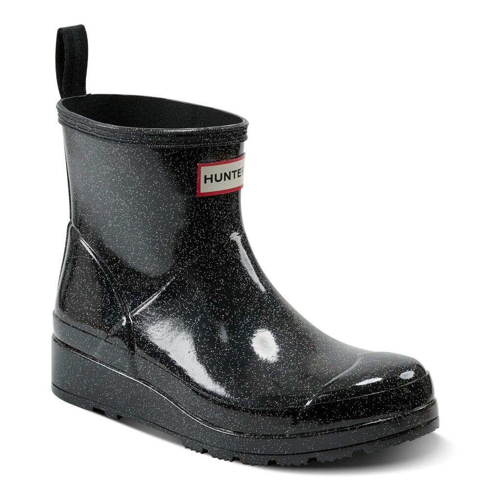 Hunter Play Starcloud Glitter Short Rain Boots Black Size 11